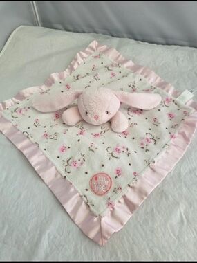 Little Me Pink Bunny Lovey Floral Satin Edge 13" Security Blanket Baby Girl Gift